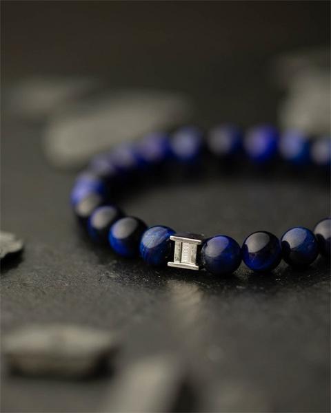 Armband mit 8 mm Tigerauge-Stein - Gem Dark Blue